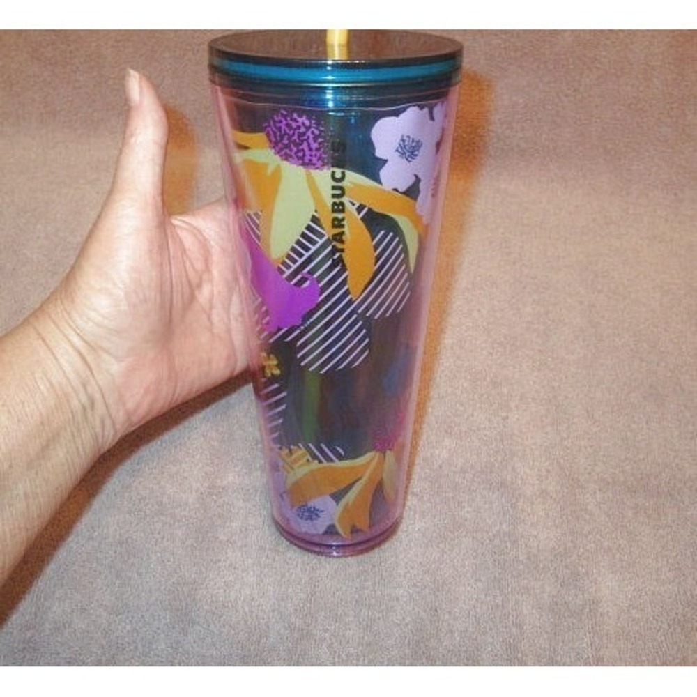 Starbucks Purple Flower Venti Tumbler With Straw Cold Cup 24 oz Hawaiian 2022 - Picture 2 of 9